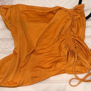 BCBG Asymmetrical Orange Shimmery Ruched Skirt